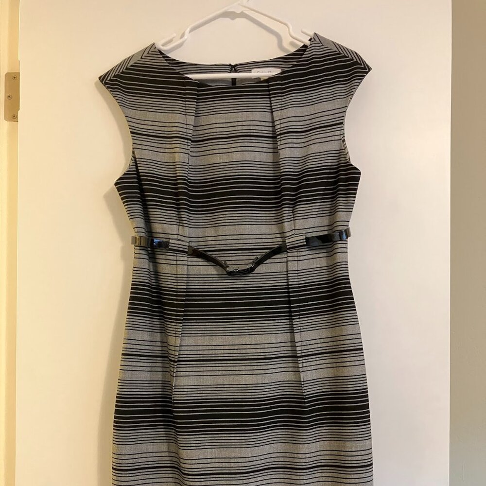 Black/grey striped Calvin Klein belted dress (size 10)